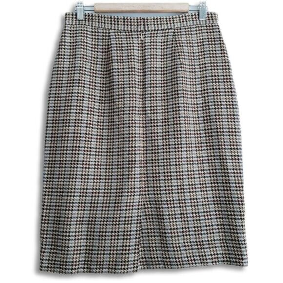 TALBOTS Classic Houndstooth Knee Length Pencil Skirt Sz 10 Flawed - Picture 2 of 13